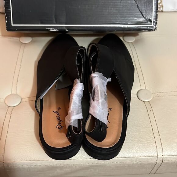 Qupid Black Ankle Strap Mule Sz 6.5 - Picture 3 of 5